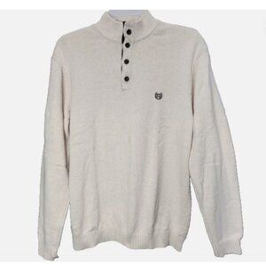 Chaps Men’s XXL Cotton Mock Neck Sweater Cream Elbow Patches Button Pullover
